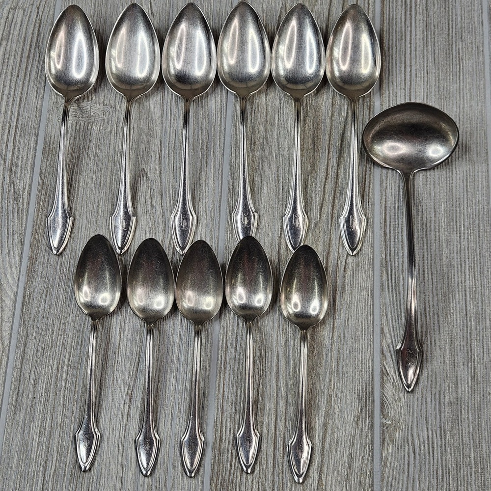 Vintage Alvin Molly Stark Silver Plated Spoons & Ladle Set 12 Pieces Monogrammed
